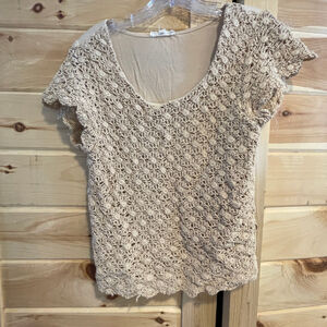Women's Flint & Moss Beige Crochet Short Sleeve Tee M